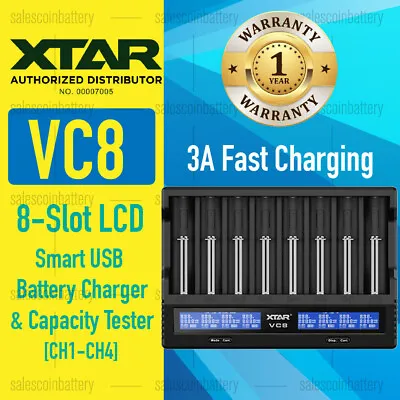 Xtar VC8 3A Smart 8 Slot Battery Charger Lithium 26650 RCR123A 14500 16340 > VC4 • $64.50